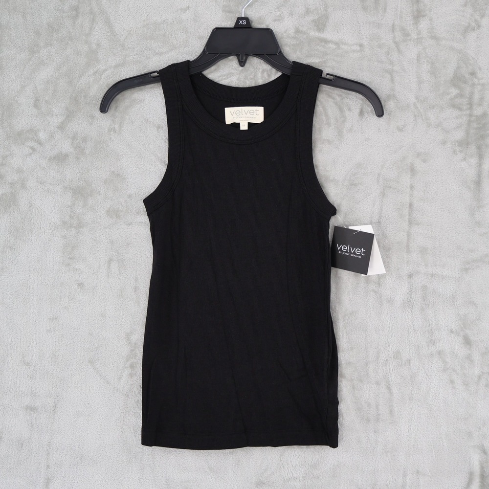 Velvet By Jenny Graham Black Ribbed Knit Tank Top Womens XS Made in Peru NWT‎